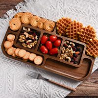 Acacia houten dienblad met meerdere compartimenten, rechthoekig dessertplateau voor fruit, kaas, cake, snacks, feestjes, keuken decoratie