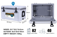 Cooler Duro com Rodas de 50L, Mantém o Gelo, Caixa de Gelo Plástica Portátil para Camping com Alça e Abridor de Garrafas