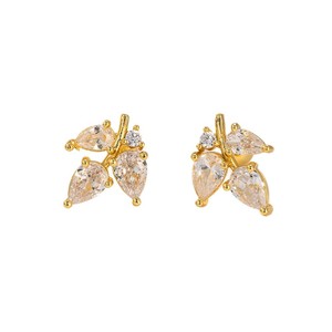 Stud Earrings 18K Gold Plated Zircon Butterfly Heart <b>Bow</b> Flower Geometric Shape Fashion Jewelry For Women - Product Image 5