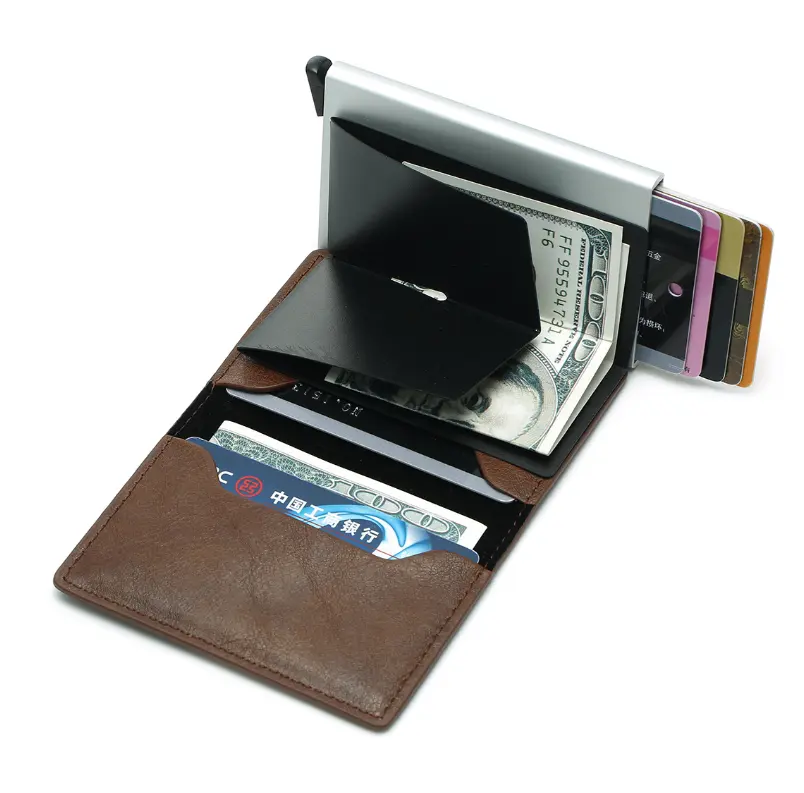 Ví thông minh cho nam giới với RFID chặn nhôm thẻ tín dụng chủ phong cách Châu Âu để giữ thẻ ngân hàng và tiền mặt