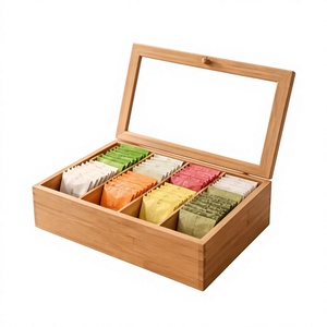 Premium Durable Handmade Foldable Wooden <b>Tea</b> Storage <b>Box</b> with 6 Compartments <b>Tea</b> Bags Wholesale <b>Tea</b> Bag Organizer <b>Box</b> - Product Image 2