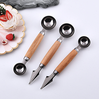 Fabriek Groothandel Keuken Gadgets 304 Rvs Meloen Scheppen & Ballers Lepel Carving Set Met Houten Handvat