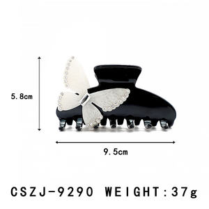 Pince à cheveux unisexe en acétate en forme de papillon exquise, design personnalisé orné de strass, pince à cheveux pour brunch, rendez-vous, café - Product Image 2