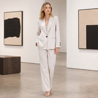 Blazer élégant en satin tissé uni pour femme, revers cranté, bouton unique, coupe ample, veste de costume formelle de bureau avec boutons de manchette