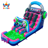 Glitch Gamer Toboggan aquatique gonflable à double piste, coloré, modèle Player 1, avec piscine pour événements estivaux et fêtes d'enfants