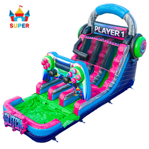 Tobogán Acuático Inflable <span class=keywords><strong>de</strong></span> Doble Carril Glitch Gamer, Colorido, Estilo Player 1, con Piscina <span class=keywords><strong>para</strong></span> Eventos <span class=keywords><strong>de</strong></span> Verano y <span class=keywords><strong>Fiestas</strong></span> Infantiles - Product Image 1