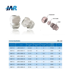 JAR M12 M16 M20 M25 M32 M40 M50 M63 entrada de <span class=keywords><strong>cable</strong></span> de plástico V0 corte caucho de silicona sellado nylon IP 68 prensaestopas dividido - Product Image 1