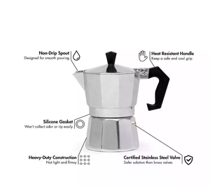 Ensemble de 2 tasses de <span class=keywords><strong>cafetière</strong></span> à expresso italienne classique et moderne en aluminium et métal argenté Machine à moka portable pour affaires - Product Image 6