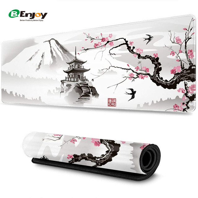 Custom Design Printed Cherry Blossom Large XXL Extended Natural Rubber Microfiber Cloth Gaming Desk Mat Mouse Pad