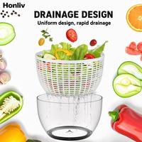 Keuken Saladeslinger 3.6L RVS Siliconen Rubberen Greep 5-delig BPA Vrij Eén-Trek-Spin Groente Fruit Droger Transparant