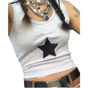 Débardeur Camisole Vintage Sexy pour Club, Côtelé, Broderie Étoiles, Sans Manches, Court, Dos Nu, Respirant, Écoresponsable, Mode Femme - Product Image 1