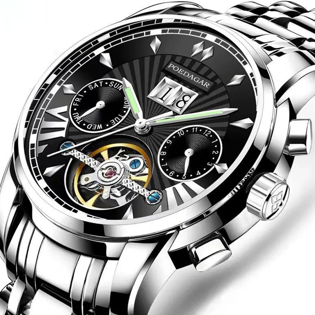 Poedagar Waterproof Multifunctional Automatic Mechanical Watch for Men Luxury Stainless Steel Men Watch Wrist with Calendar