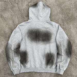 เสื้อฮู้ดซิปเฟรนช์เทอร์รี่สไตล์วินเทจ ลุค Dirty Washed สำหรับผู้ชาย ปักลายตามสั่ง ผ้าคอตตอนหนานุ่ม ทรงโอเวอร์ไซส์ - Product Image 2