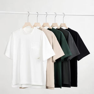 T-shirt décontracté pour homme 100 % coton 300g, motif à pois, double poche, design fendu, anti-plis, anti-boulochage - Product Image 1