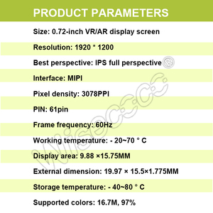 Wiseeco 0.72 <span class=keywords><strong>inch</strong></span> AR VR <span class=keywords><strong>LCD</strong></span> hiển thị Panels 1920*1200 độ sáng cao 2000 mipi giao diện Độ phân giải cao <span class=keywords><strong>LCD</strong></span> module - Product Image 5