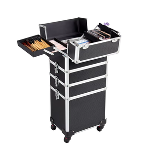 Professional 3-in-1 Rolling <b>Makeup</b> Trolley Organizer Beauty Cosmetic Train <b>Case</b> Logo Made Leather Soft Bag - Product Image 2