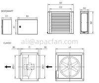 Systèmes de pressurisation pour escaliers, halls et itinéraires d'évacuation KIT BOXSMART ventilateurs avec sortie d'air verticale, hotte en aluminium