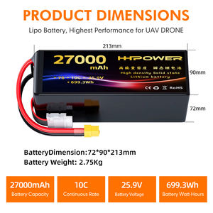 HHPOWER 맞춤형 FPV 드론 리포 배터리 7S 25.9V 16ah 20ah 27ah 35ah 5C 10C <span class=keywords><strong>rc</strong></span> Fpv 드론에 대한 고속 드론 리포 배터리 - Product Image 2