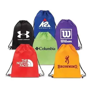 Yüksek kaliteli Polyester beraberlik dize özel geri dönüşümlü spor sırt çantası spor çanta su geçirmez Logo promosyon spor İpli çanta