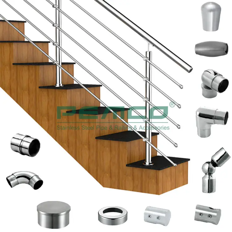 Rambardes d'escalier en acier inoxydable, tuyau supérieur rond ou rectangulaire, balustrades