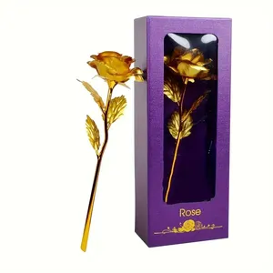 Élégante boîte cadeau 1 pièce en feuille d'or avec rose artificielle sans plumes, pour la Saint-Valentin et la Fête des Mères, plante décorative - Product Image 3