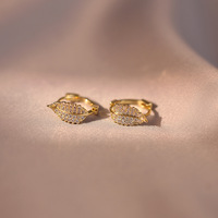 Boucles d'oreilles créoles en argent 925 et zircon, motif feuille, plaqué or, bijoux fins pour femme, tendance 2023