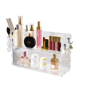 Acrylic Cosmetic Storage Rack Double Layer Transparent <b>Shelf</b> For Makeup Skincare Organizer With <b>Hooks</b> And Compartments - Product Image 2