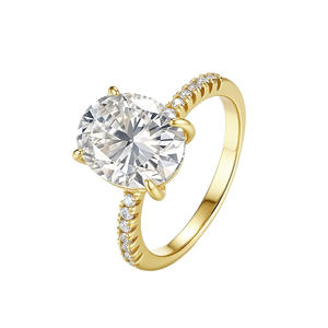 Ювелирные изделия из серебра 925 пробы с позолотой, кольцо с овальным муассанитом 5 карат VVS GRA в оправе «четыре лапки», роскошное обручальное кольцо для женщин - Product Image 1