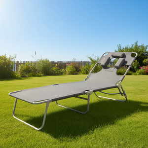 Chaise longue réglable avec accoudoirs, tissu Oxford gris 600D, structure en aluminium, chaise inclinable d'extérieur avec coussins - Product Image 2