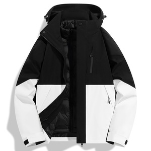 เสื้อแจ็คเก็ตกันลมแบบยูนิเซ็กซ์พร้อมซับในสำหรับฤดูหนาว ชุดทำงานกลางแจ้ง สีพื้นตัดกัน สีดำขาว - Product Image 1