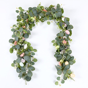 FUYI Artificial Rattan Easter Egg Garland With Flowers And Leaves Home Decoration For Holiday Arrangement - Product Image 2