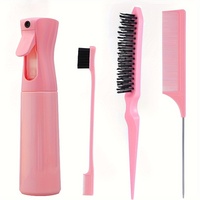 Ensemble de 4 brosses et peignes pour salon de coiffure : brosse à bords, brosse démêlante, masseur de cuir chevelu, personnalisable avec logo, pour femmes