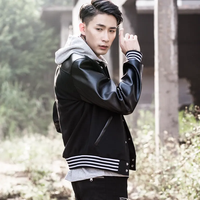 Blouson bombardier d'hiver noir de style vintage pour hommes simple boutonnage avec toile en cuir véritable brodée OEM Letterman Design
