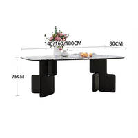 Ensemble de table à manger rectangulaire extensible moderne avec plateau en marbre naturel et pieds en bois noir sculpturale, meubles pour la maison, 6-8 personnes