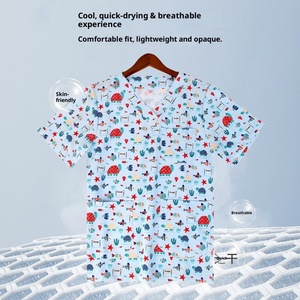 Uniformes Médicos Personalizados con Logotipo, Camisetas de Manga Corta Unisex, Mezcla de Poliéster/Spandex, Elásticas, de Secado Rápido, Transpirables, para Uso Hospitalario - Product Image 3