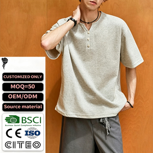T-shirt Henley Homme Couleur Unie Prix de Gros Impression Personnalisée Col Cranté Coupe Décontractée Léger Décontracté Manches Courtes - Product Image 1
