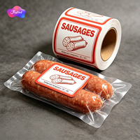 Autocollants en vinyle personnalisés, imperméables, résistants au congélateur, étiquettes imprimées CMYK pour saucisses avec formes personnalisées