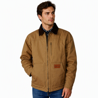 Veste de travail en toile de canard style Detroit pour homme GENFONT, col en velours côtelé, lavage enzymatique, fermeture éclair robuste, vêtements de travail d'hiver