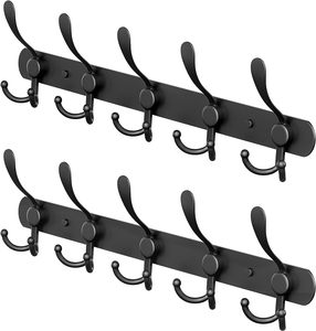 Porte-manteau <span class=keywords><strong>mural</strong></span> noir en acier inoxydable avec 5 crochets triples pour suspendre les serviettes, les sacs, les chapeaux, salle <span class=keywords><strong>de</strong></span> bain, entrée - Product Image 1