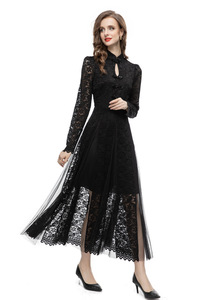 Abito lungo <span class=keywords><strong>in</strong></span> pizzo nero all'ingrosso 2024 <span class=keywords><strong>vestiti</strong></span> autunnali da donna ricamo <span class=keywords><strong>in</strong></span> pizzo Sexy <span class=keywords><strong>Tulle</strong></span> Mesh abito da sera a manica lunga XL - Product Image 3