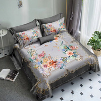 Schöne digital bedruckte schwarz und gold Blume Bettlaken Bett bezug Set aus Polyester Material Stoff