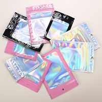 Sacs à fermeture éclair holographiques imperméables réutilisables personnalisés en gros, pochettes d'emballage en plastique pour bijoux, pour l'emballage des colliers