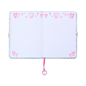 Iridescent Quilted Heart Lock <strong>Diary</strong> with Key for Girls Holographic <strong>Lockable</strong> Notebook with Pink Heart Bookmark - Product Image 4