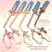 Ensemble Harnais et Laisse Vintage à Motifs Floraux avec Clochette, Collier de Promenade Ajustable et Adorable pour Chiots, Kit de Traction pour Petits Chiens