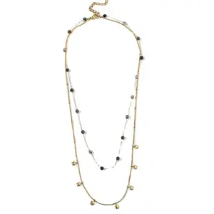 2401 zhongqi suministro de joyería de tendencia de acero inoxidable doble cuentas exquisitas estrella tridimensional oro titanio collar mujeres