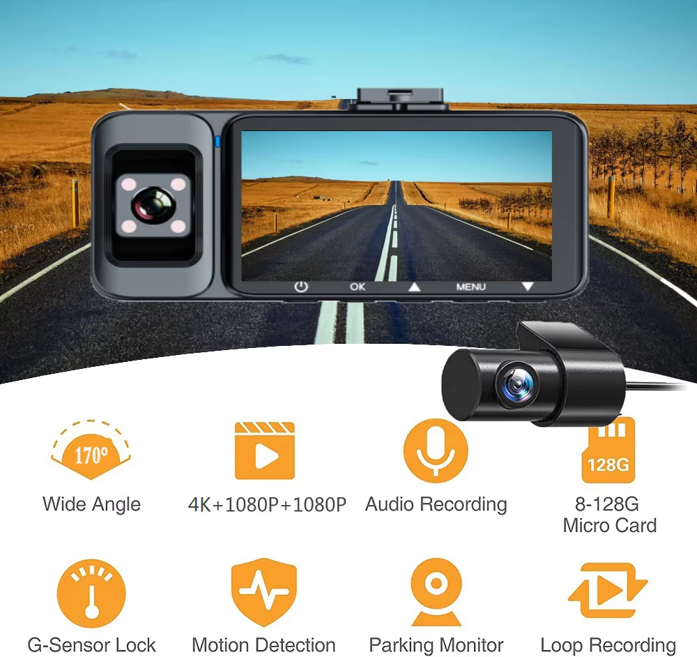 ORANGLES 4K 3 Lens Dash Cam 5G WiFi GPS 3 Inch IPS Screen K02pro Bahrain - high resolution display - exposing craftsmanship - Image 2 of 6 | built for everyone | 4K 3 Lens Dash Cam 5G WiFi GPS 3 Inch IPS Screen K02pro Bahrain for sale Georgia | Free Shipping ORANGLES
