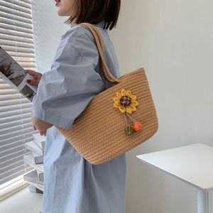 <b>Straw</b> Woven Tote <b>Bag</b> Oval Bohemian Summer Handbag With Sunflower Decoration Everyday Outfits Women's <b>Bag</b> - Product Image 1