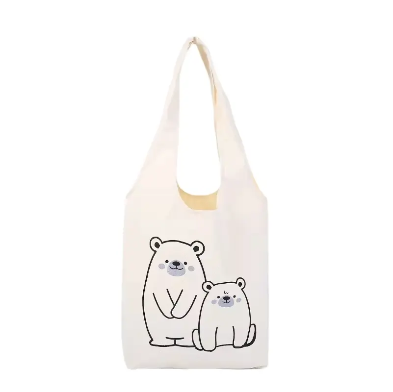 Lindo animal pequeño oso polar impreso chaleco bolsa de lona de algodón