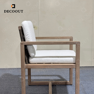 Semplice sedia esterna in legno massello <span class=keywords><strong>con</strong></span> <span class=keywords><strong>schienale</strong></span> intrecciato, cuscino impermeabile e braccioli, sedia <span class=keywords><strong>da</strong></span> <span class=keywords><strong>giardino</strong></span> - Product Image 4