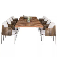 Ensemble table et chaises minimalistes modernes pour l'extérieur, 8 places, en acier inoxydable, pour cour/terrasse, meubles de salle à manger de jardin